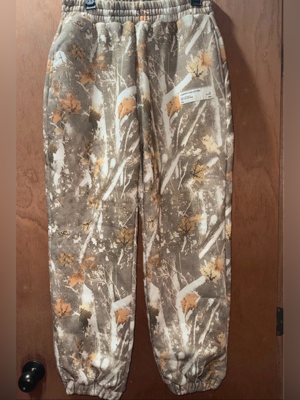 Comfrt Men's Brown Olive Green Camouflage Print Pull on Sweatpants Size M